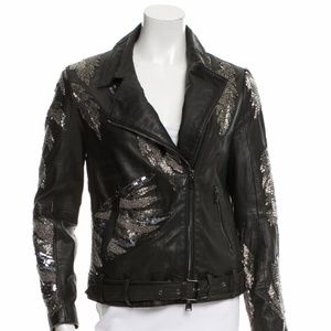 HAUTE HIPPIE BEADED LEATHER JACKET